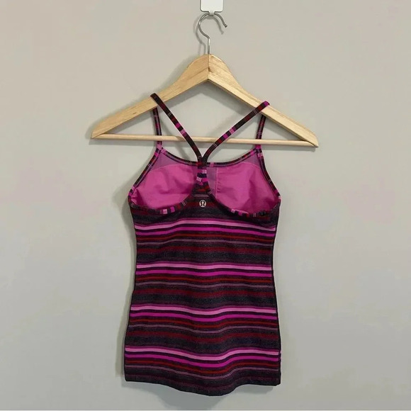 Lululemon Power  Y Tank Top Pink And Gray Stripe - Picture 7 of 10